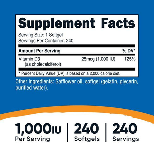 Nutricost Vitamin D3 1000iu Softgels, 240 Softgels, Non-GMO & Gluten Free Supplement EasyOptionXY LLC