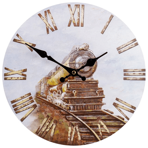 Northlight 12" Roman Numeral Battery Operated Round Wall Clock with Train Design EasyOptionXY LLC