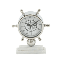 DecMode 8" Silver Stainless Steel Ship Wheel Clock with Marble Base EasyOptionXY LLC