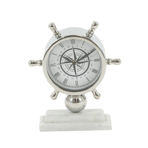 DecMode 8" Silver Stainless Steel Ship Wheel Clock with Marble Base EasyOptionXY LLC