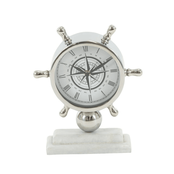 DecMode 8" Silver Stainless Steel Ship Wheel Clock with Marble Base EasyOptionXY LLC
