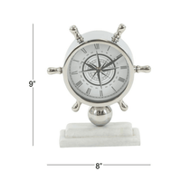 DecMode 8" Silver Stainless Steel Ship Wheel Clock with Marble Base EasyOptionXY LLC