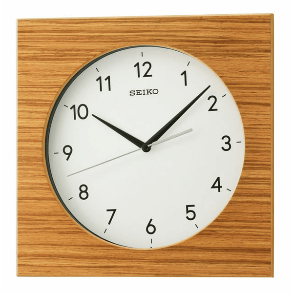 Seiko 12" Square Wooden Brown Dylan Wall Clock, Analog, Quartz QXA766BLH EasyOptionXY LLC