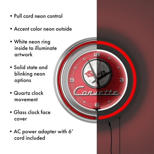 Corvette C1 Neon Clock - 14 inch Diameter - Red EasyOptionXY LLC