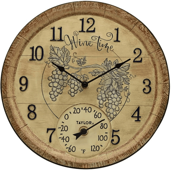 Taylor 14 inch Poly Resin Wine Time Clock with Thermometer EasyOptionXY LLC