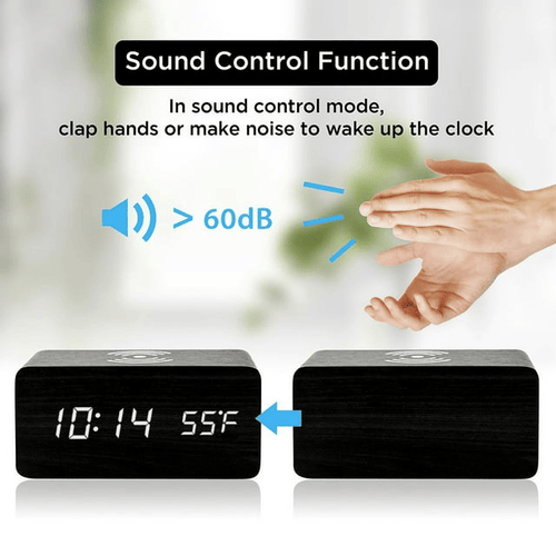 Zunammy Wooden Finish Alarm clock with Wireless Charging (Qi Charging Pads) for phone - Black EasyOptionXY LLC