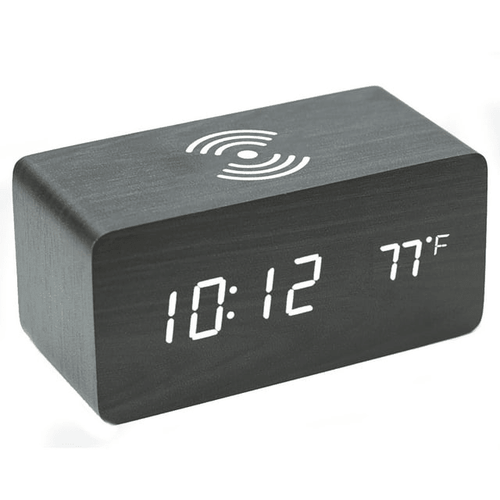Zunammy Wooden Finish Alarm clock with Wireless Charging (Qi Charging Pads) for phone - Black EasyOptionXY LLC