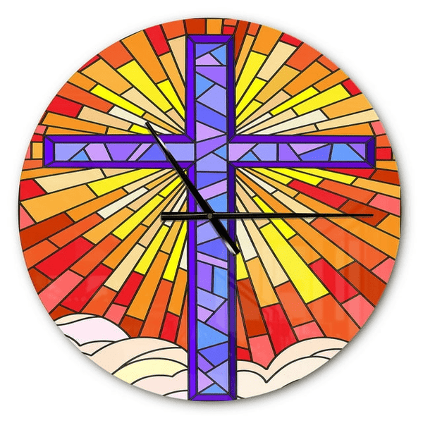 Designart 'Holy Cross Stained Glass Style ' Rustic wall clock(Size 23" x 23") EasyOptionXY LLC