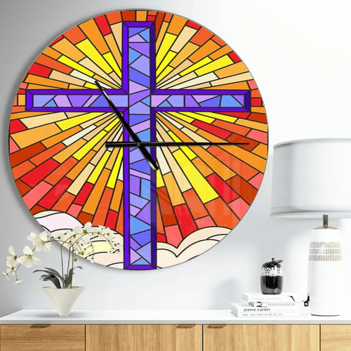 Designart 'Holy Cross Stained Glass Style ' Rustic wall clock(Size 23" x 23") EasyOptionXY LLC