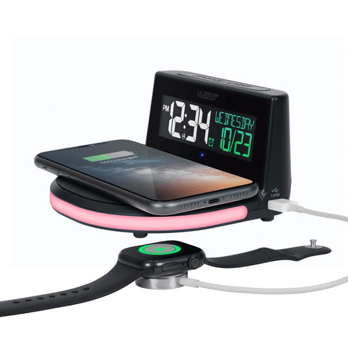 La Crosse Technology Wireless Charging Alarm Black LCD Clock with Glowing Lighted Base, 617-148 EasyOptionXY LLC