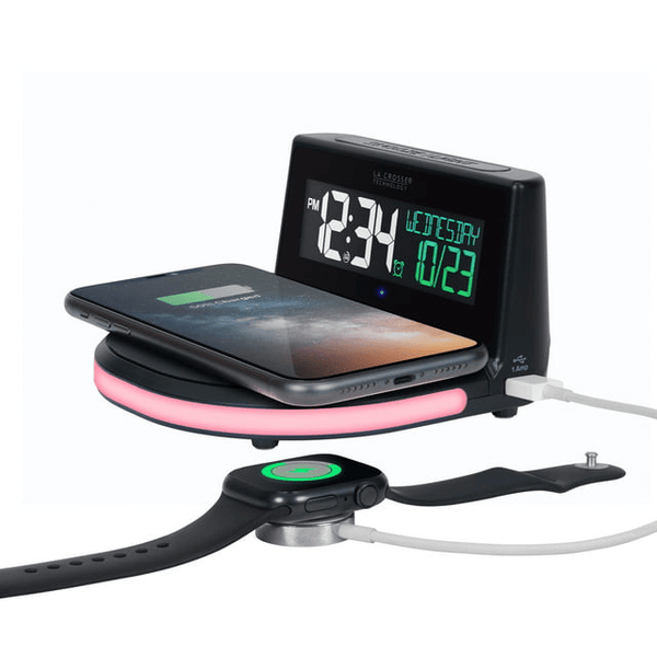 La Crosse Technology Wireless Charging Alarm Black LCD Clock with Glowing Lighted Base, 617-148 EasyOptionXY LLC