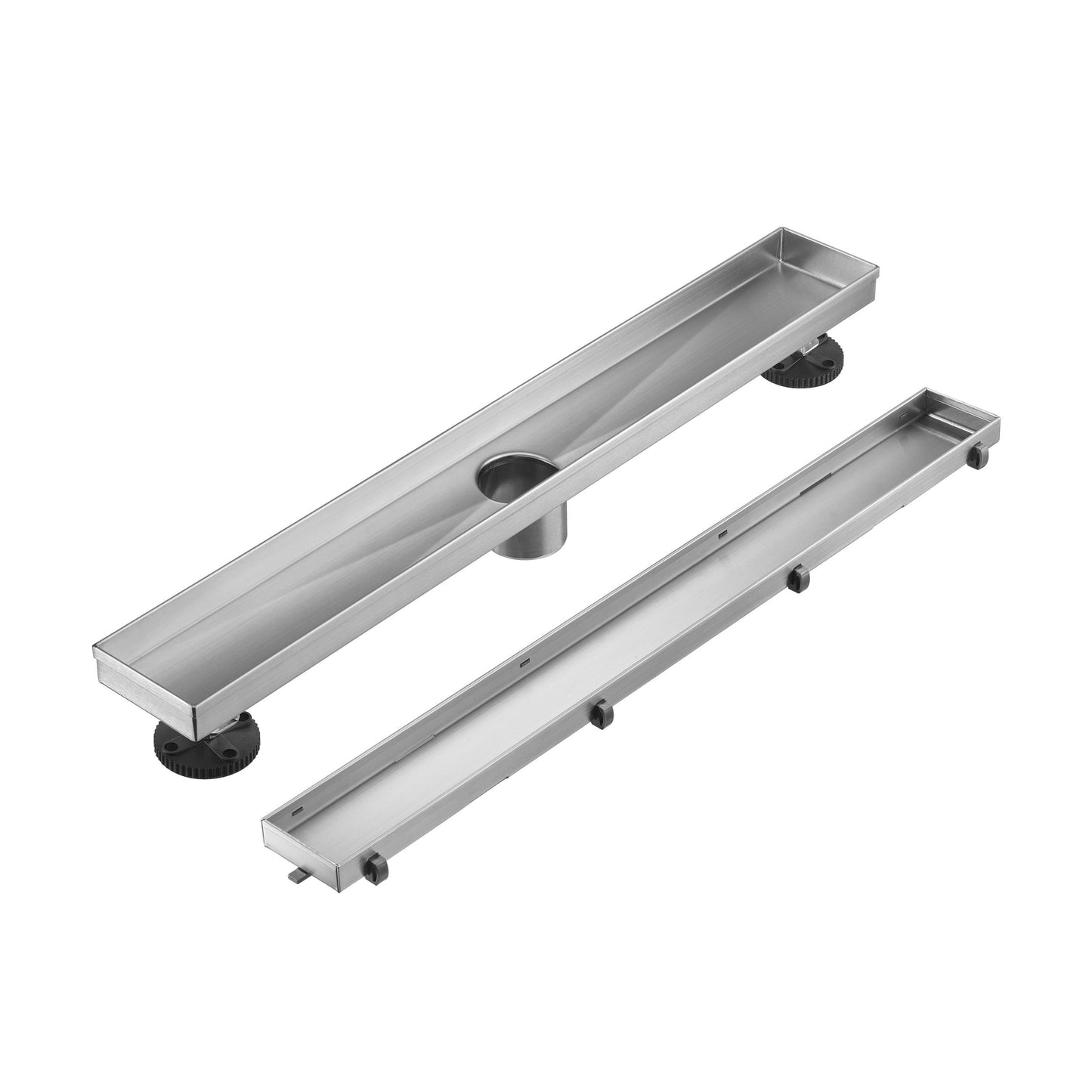 Linear Shower Drain 24" Comes with Tiled Stealth and 304 Stainless Steel Brushed Polished 2 in 1 Panels, Tile Insert Shower Drain, Equipped with Adjustableft,Hair Filters