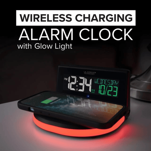La Crosse Technology Wireless Charging Alarm Black LCD Clock with Glowing Lighted Base, 617-148 EasyOptionXY LLC