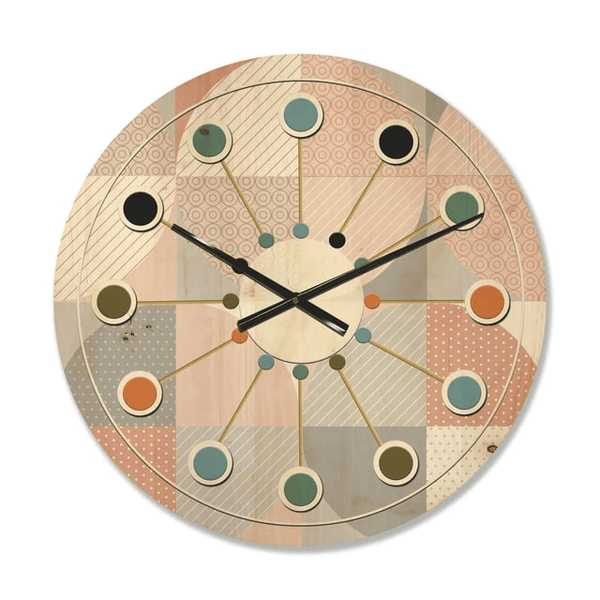 Designart 'Geometric Round Textured Pattern' Mid-Century Modern Wood Wall Clock(Size 16" x 16") EasyOptionXY LLC