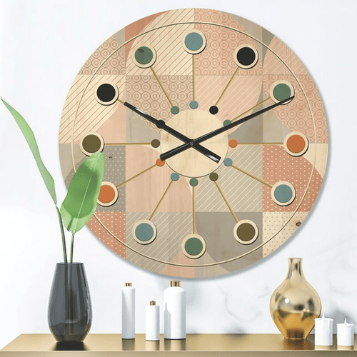 Designart 'Geometric Round Textured Pattern' Mid-Century Modern Wood Wall Clock(Size 16" x 16") EasyOptionXY LLC