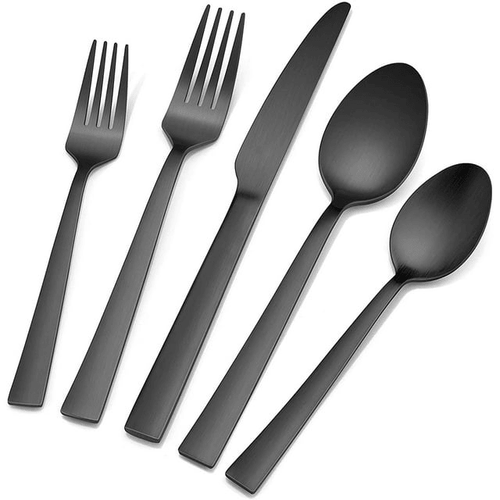 VeSteel 40-Piece Matte Black Silverware Set, Stainless Steel Flatware Set Service for 8, Metal Cutlery Eating Utensils Tableware Includes Forks/Spoons/Knives, Square Edge & Dishwasher Safe EasyOptionXY LLC