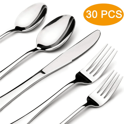 Silverware Sets, 30 Pieces Stainless Steel Flatware Set, Utensils Set Service for 6, Tableware Cutlery Set for Home and Restaurant, Knives Forks Spoons, Mirror Polished, Dishwasher Safe, Silver EasyOptionXY LLC