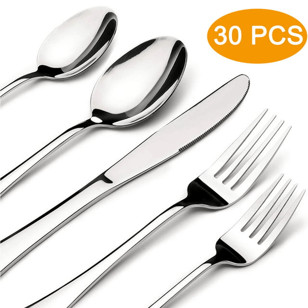Silverware Sets, 30 Pieces Stainless Steel Flatware Set, Utensils Set Service for 6, Tableware Cutlery Set for Home and Restaurant, Knives Forks Spoons, Mirror Polished, Dishwasher Safe, Silver EasyOptionXY LLC
