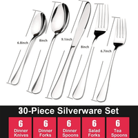 Silverware Sets, 30 Pieces Stainless Steel Flatware Set, Utensils Set Service for 6, Tableware Cutlery Set for Home and Restaurant, Knives Forks Spoons, Mirror Polished, Dishwasher Safe, Silver EasyOptionXY LLC