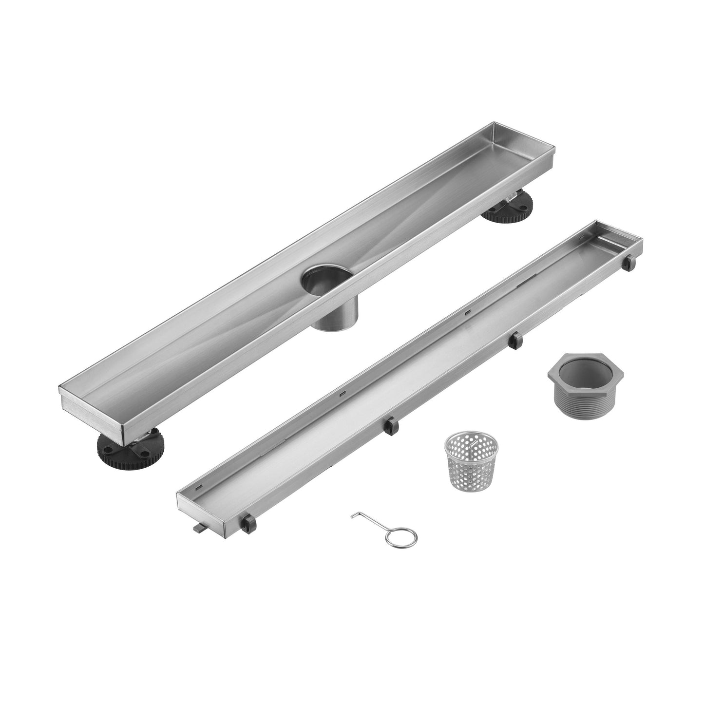 Linear Shower Drain 24" Comes with Tiled Stealth and 304 Stainless Steel Brushed Polished 2 in 1 Panels, Tile Insert Shower Drain, Equipped with Adjustableft,Hair Filters
