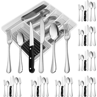 49-Piece Silverware Set with Flatware Drawer Organizer, Durable Stainless Steel Cutlery Set for 8, Mirror Polished Kitchen Utensils Tableware Service with Steak Knives Dinner Fork Knife Spoon & Tray EasyOptionXY LLC