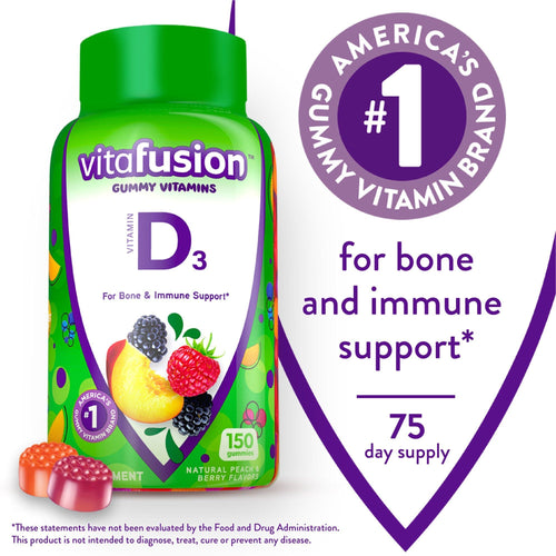 Vitafusion Vitamin D3 Gummy Vitamins; Peach; Blackberry and Strawberry Flavored; 150 Count EasyOptionXY LLC