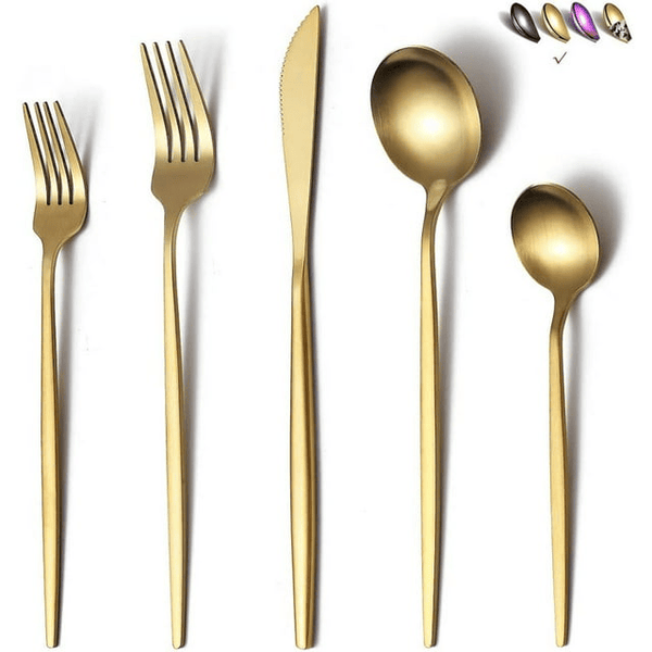Just Houseware Matte Gold Silverware, Stainless Steel, Flatware Set, Titanium Plating Cutlery Set of 20 Pieces (4 Dinner Knives, 4 Dinner Forks, 4 Dinner Spoons, 4 Teaspoons, 4 Salad Forks) EasyOptionXY LLC