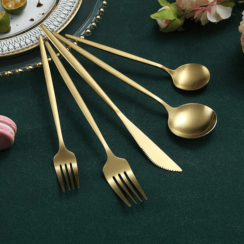 Just Houseware Matte Gold Silverware, Stainless Steel, Flatware Set, Titanium Plating Cutlery Set of 20 Pieces (4 Dinner Knives, 4 Dinner Forks, 4 Dinner Spoons, 4 Teaspoons, 4 Salad Forks) EasyOptionXY LLC