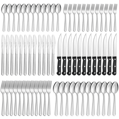 Bestdin 72 Pieces Silverware Set with Steak Knives, Stainless Steel Pattern Design Cutlery Set for 12, Flatware Set Mirror Polished, Tableware Set for Home Kitchen Restaurant Hotel, Dishwasher Safe EasyOptionXY LLC