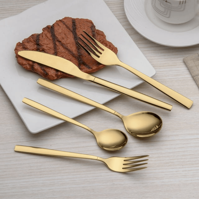 20 Pieces Gold Plated Stainless Steel Flatware Set, Sliverware Cutlery Set Service for 4, Mirror Polished EasyOptionXY LLC
