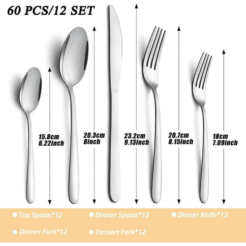 Bestdin Silverware Set, 60 Pieces Stainless Steel Flatware Set for 12, Include Fork Knife Spoon Set, Mirror Polished, Dishwasher Safe, Cutlery Set for Home Kitchen Restaurant EasyOptionXY LLC