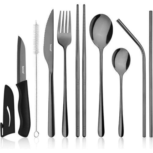 Hecef 11 PCS Portable Silverware Set, Stainless Steel Travel Camping Cutlery Flatware Set with Carrying Case EasyOptionXY LLC