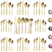 ReaNea 46 Pieces Gold Silverware Set Stainless Steel Titanium Gold Plating Flatware Set, Spoons Forks Cutlery Set Contains 6 Pieces Serving Set EasyOptionXY LLC