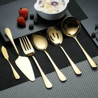 ReaNea 46 Pieces Gold Silverware Set Stainless Steel Titanium Gold Plating Flatware Set, Spoons Forks Cutlery Set Contains 6 Pieces Serving Set EasyOptionXY LLC