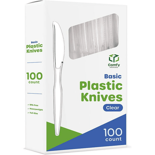 Comfy Package Basic Clear Plastic Knives Disposable Cutlery Heavy Duty, 100-Pack EasyOptionXY LLC