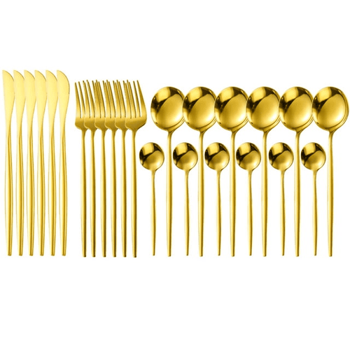 Dznils Gold Silverware Set 24Pcs Flatware Set Gold Stainless Steel Dinnerware Set Tableware Fork Spoon Cutlery Set Gift EasyOptionXY LLC