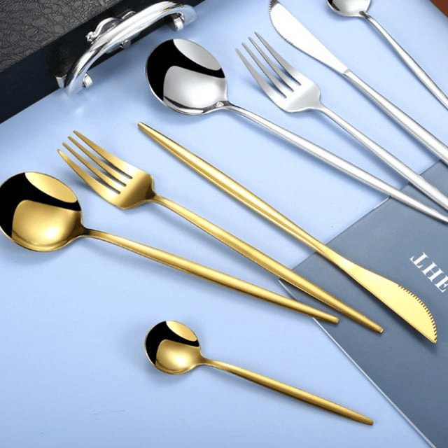 Dznils Gold Silverware Set 24Pcs Flatware Set Gold Stainless Steel Dinnerware Set Tableware Fork Spoon Cutlery Set Gift EasyOptionXY LLC
