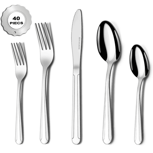 Bestdin Silverware Set for 8, 40 Pieces Stainless Steel Flatware Set, Include Fork Knife Spoon Set, Mirror Polished, Dishwasher Safe, Tableware Cutlery Set for Home Kitchen Restaurant Hotel EasyOptionXY LLC