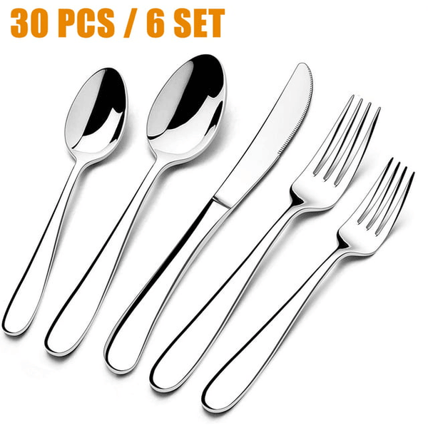 30 Pieces Silverware Set with Serving Set, Stainless Steel Modern Flatware, Service for 6 EasyOptionXY LLC