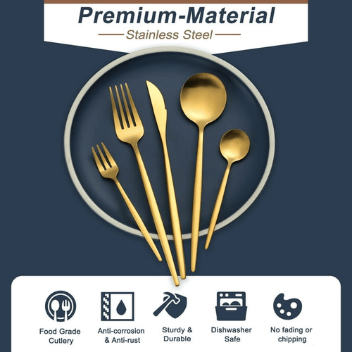 Bestdin Silverware Set, 20-Piece Stainless Steel Flatware Set, Tableware Cutlery Set Service for 4, Utensils for Kitchens, Dishwasher Safe, Glod EasyOptionXY LLC