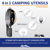 Orblue 4-in-1 Camping Utensils, 2-Pack, Portable Stainless Steel Spoon, Fork, Knife & Bottle Opener Combo Set - Travel, Backpacking Cutlery Multitool, Black EasyOptionXY LLC