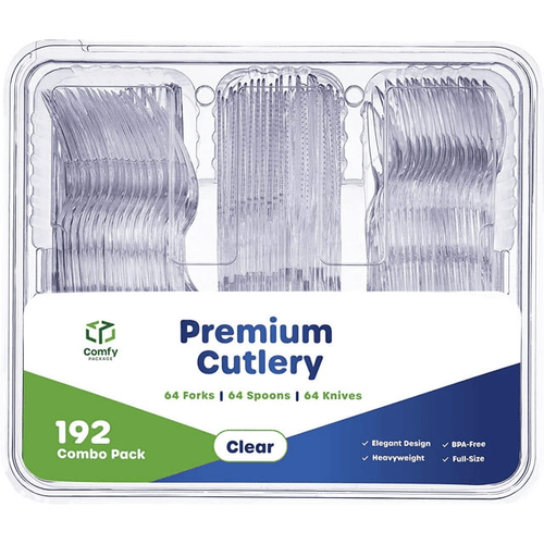 Comfy Package Premium Plastic Silverware Heavy Duty Disposable Cutlery Set, 192-Pack Clear EasyOptionXY LLC