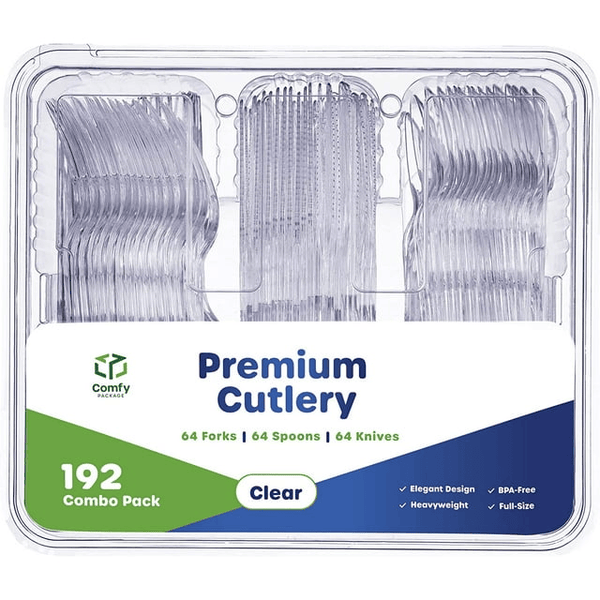 Comfy Package Premium Plastic Silverware Heavy Duty Disposable Cutlery Set, 192-Pack Clear EasyOptionXY LLC
