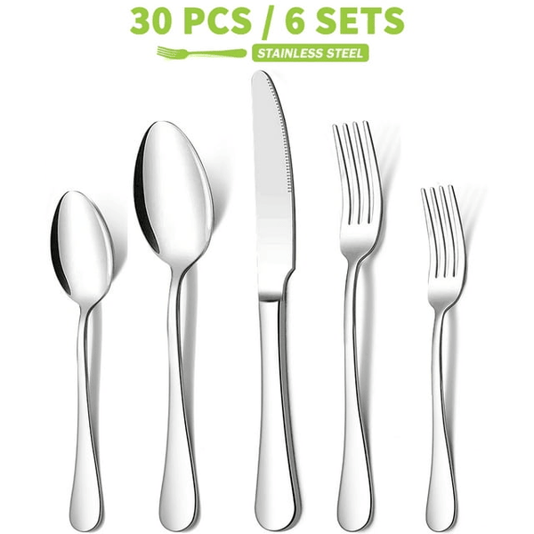 30 Pieces Silverware Set, Stainless Steel Flatware Cutlery Set for 6, Fancy Tableware Eating Utensils for Home Kitchen Restaurant Hotel, Mirror Polish, Dishwasher Safe by Kosbon EasyOptionXY LLC