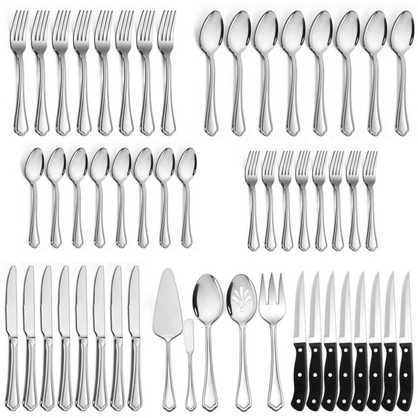 Walchoice 53-Piece Silverware Set with Serving Utensils, Elegant Metal Tableware Plus Steak Knives, Stainless Steel Flatware Cutlery Set Service for 8 - Scalloped Edge EasyOptionXY LLC