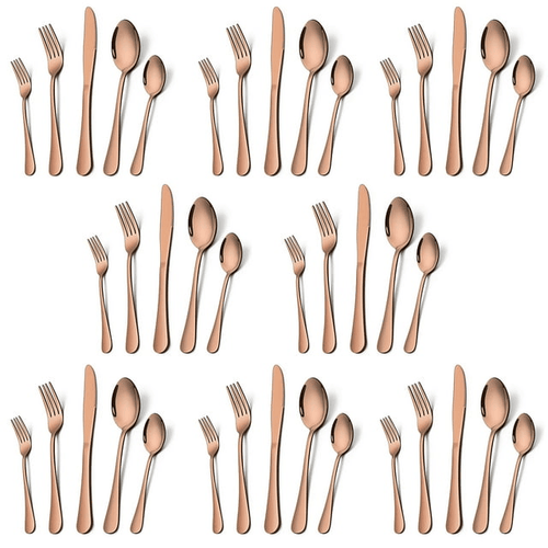 Vesteel 40 Piece Copper Silverware Flatware Set for 8, Stainless Steel Eating Utensils Cutlery Tableware Includes Knives/Spoons/Forks EasyOptionXY LLC