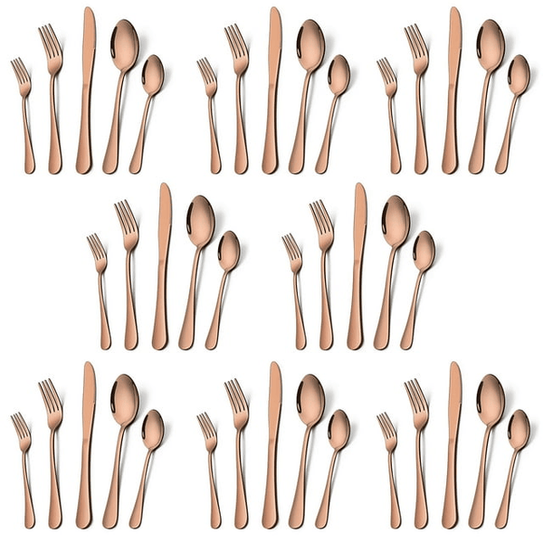 Vesteel 40 Piece Copper Silverware Flatware Set for 8, Stainless Steel Eating Utensils Cutlery Tableware Includes Knives/Spoons/Forks EasyOptionXY LLC