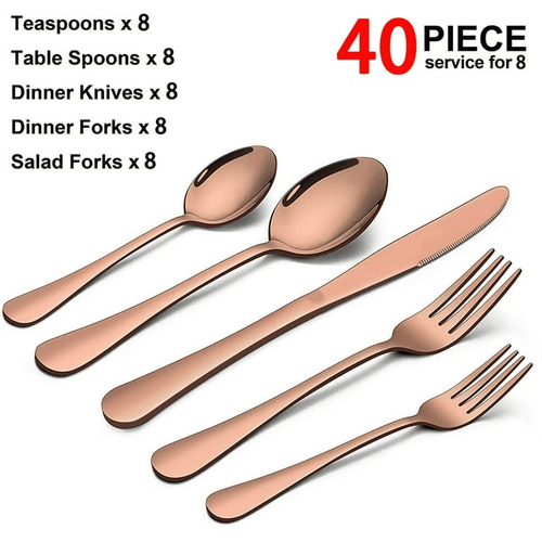 Vesteel 40 Piece Copper Silverware Flatware Set for 8, Stainless Steel Eating Utensils Cutlery Tableware Includes Knives/Spoons/Forks EasyOptionXY LLC