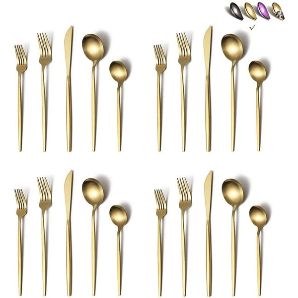 Just Houseware Silverware Sets 40 Pieces, Stainless Steel Flatware Sets, Titanium Plating Cutlery Set, Matte Gold Utensil Sets, Service Set for 8 (Matte Gold) EasyOptionXY LLC