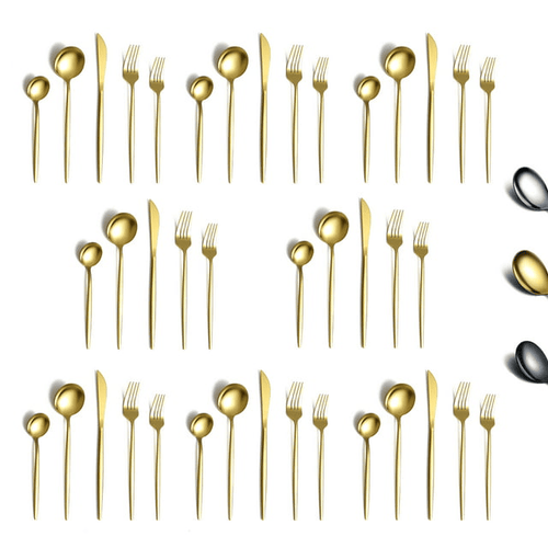 ReaNea Gold Silverware Set 40 Pieces, Stainless Steel Flatware Set, Titanium Gold Plating Cutlery Set Utensil Sets Service for 8 EasyOptionXY LLC